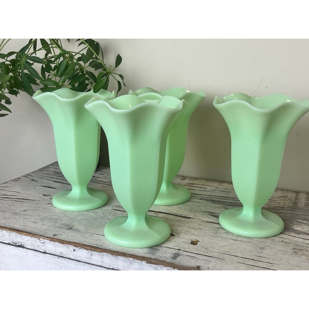 Vintage Minty Green Frosted Plastic Retro Sundae Glasses 6” / Nostalgia Outdoors